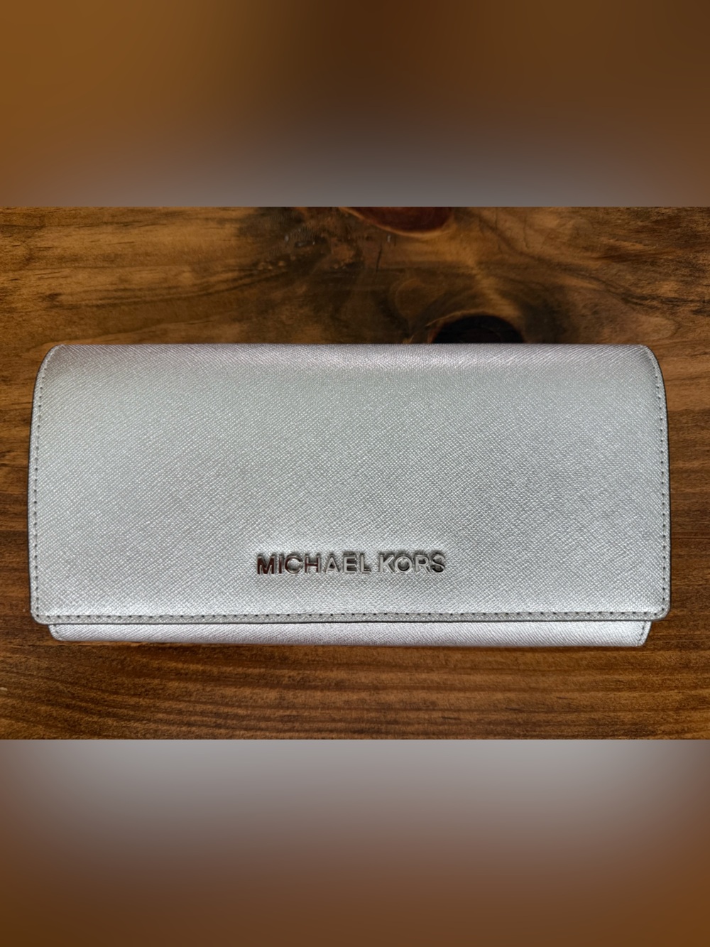 Michael Kors Metallic Silver Saffiano Clutch Wallet